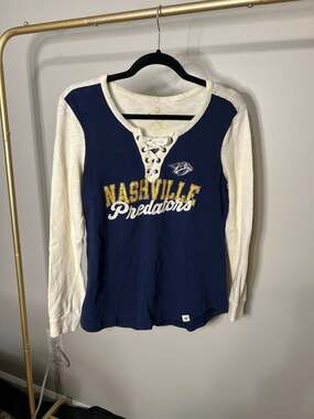 Nashville Predators Fanatics Women's Lace-Up V-Neck Long Sleeve Slub T-Shirt